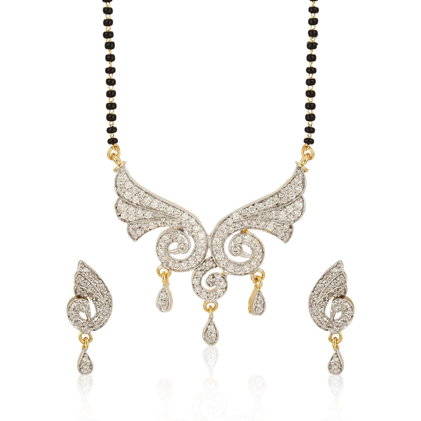Jewels Galaxy American Diamond Studded Gold Plated Mangalsutra Set for Women (JG-MNSS-08)