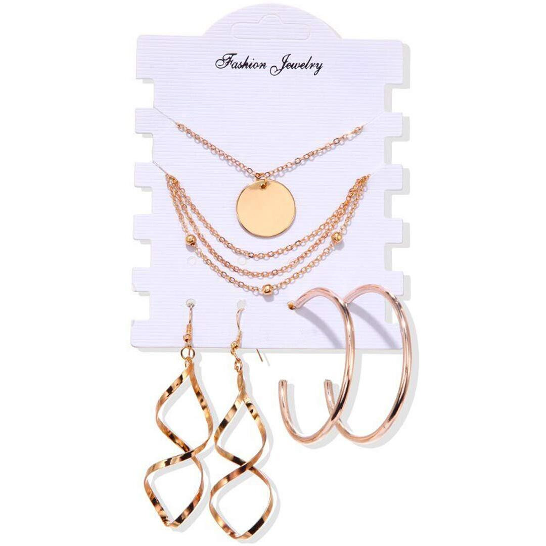 Jewels Galaxy Limited Edition Set of 2 Gold Plated Drop Earrings and a Layered Necklace (JG-PC-ERRG-189) For Women