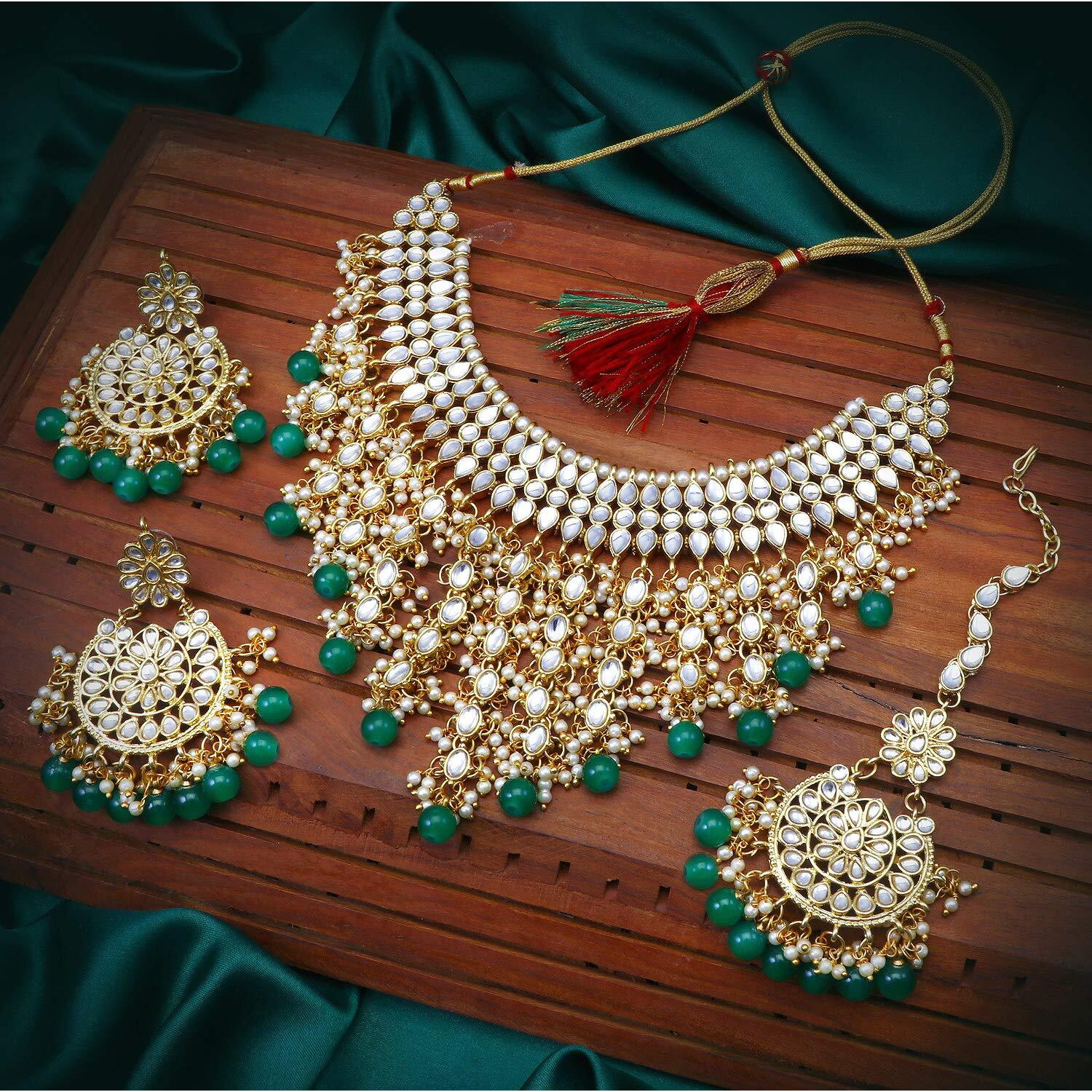 Sukkhi Lavish Pearl Gold Plated Wedding Jewellery Kundan Choker Necklace Set for Women (N73509)