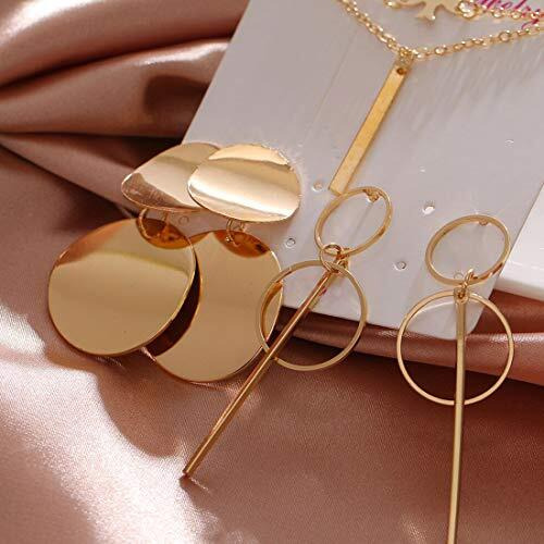 Jewels Galaxy Limited Edition Set of 2 Gold Plated Drop Earrings and a Layered Necklace (Design 11)