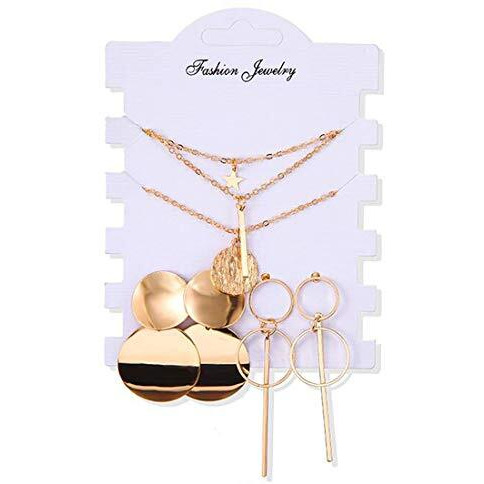 Jewels Galaxy Limited Edition Set of 2 Gold Plated Drop Earrings and a Layered Necklace (Design 11)