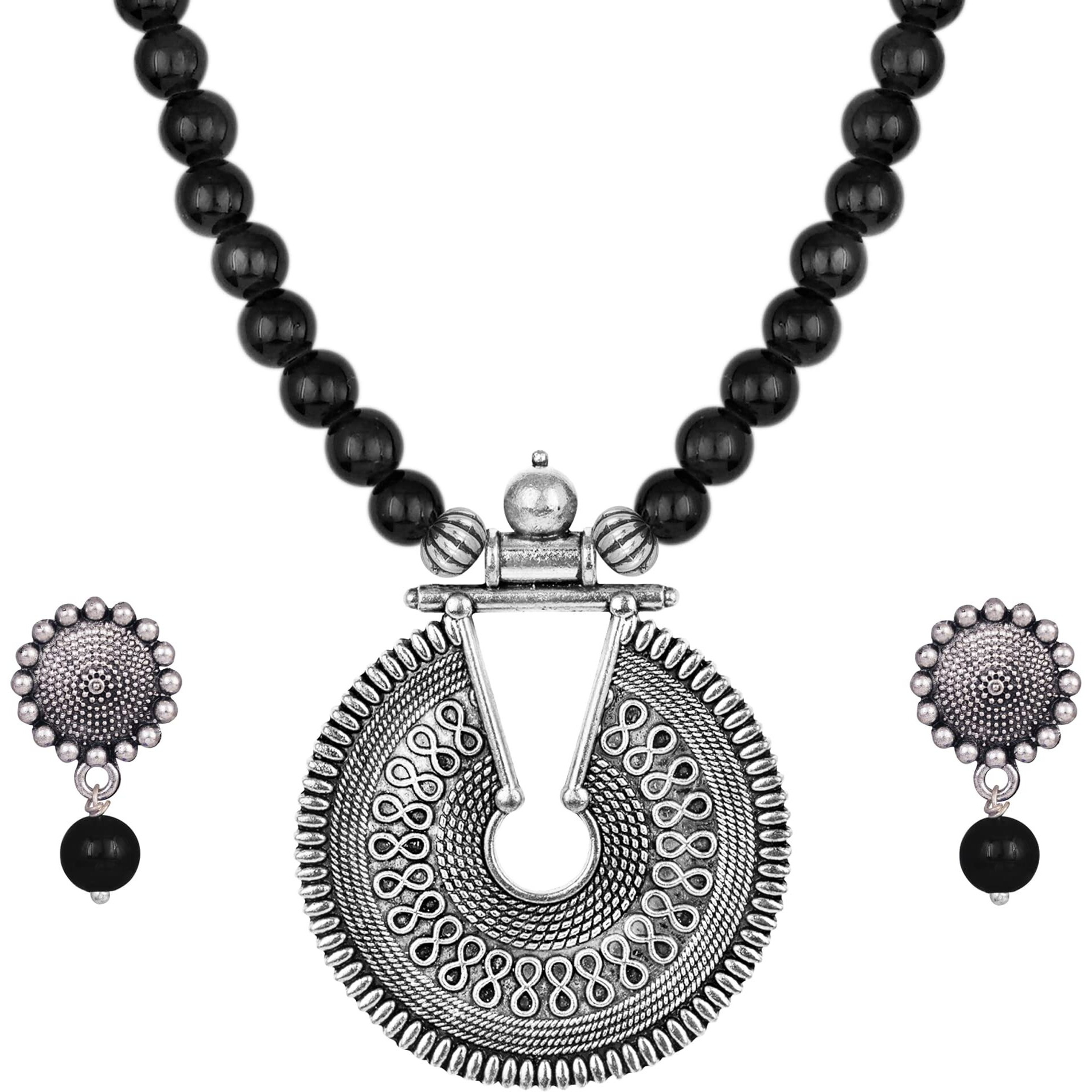 JFL - Jewellery for Less Latest Fashion Beaded Necklace Set for Women and Girls (Black),Valentine