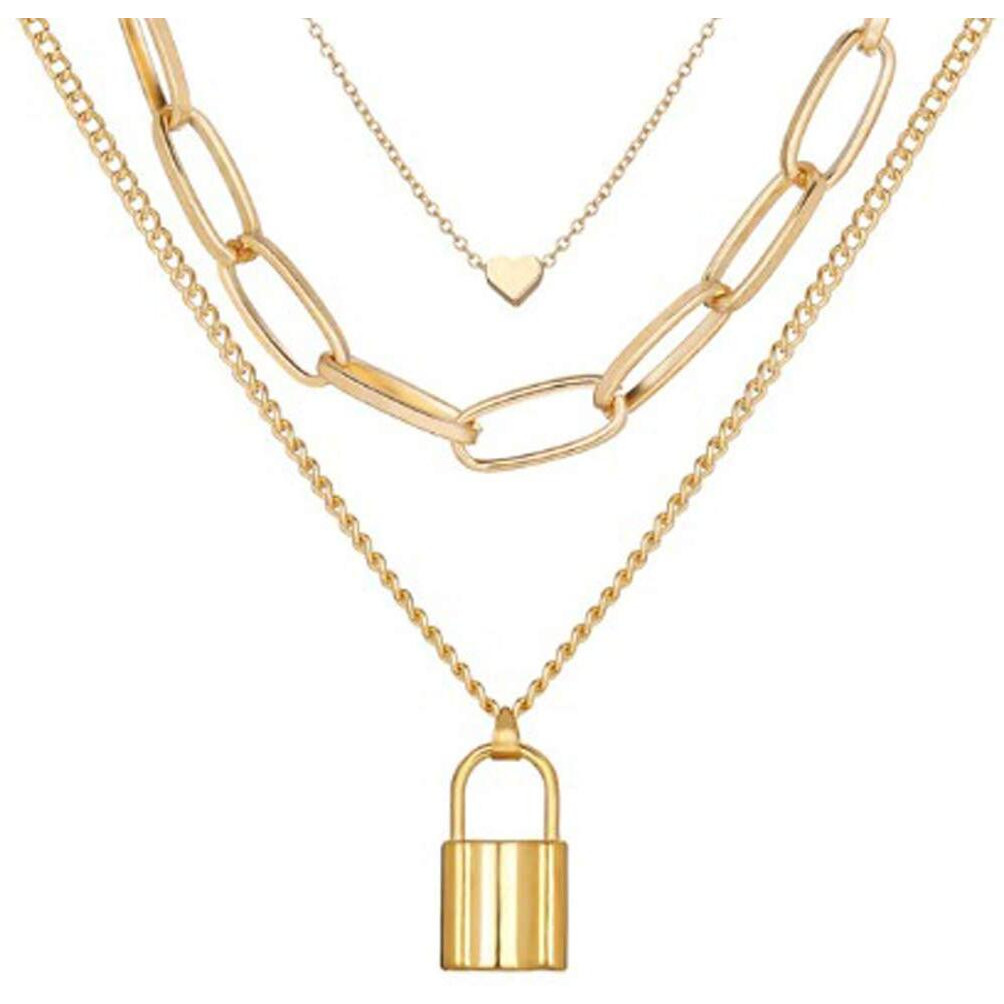 Jewels Galaxy Gold Plated Trending Lock inspired Layered Necklace Set (Style 1) (CT-NCKKS-44162)