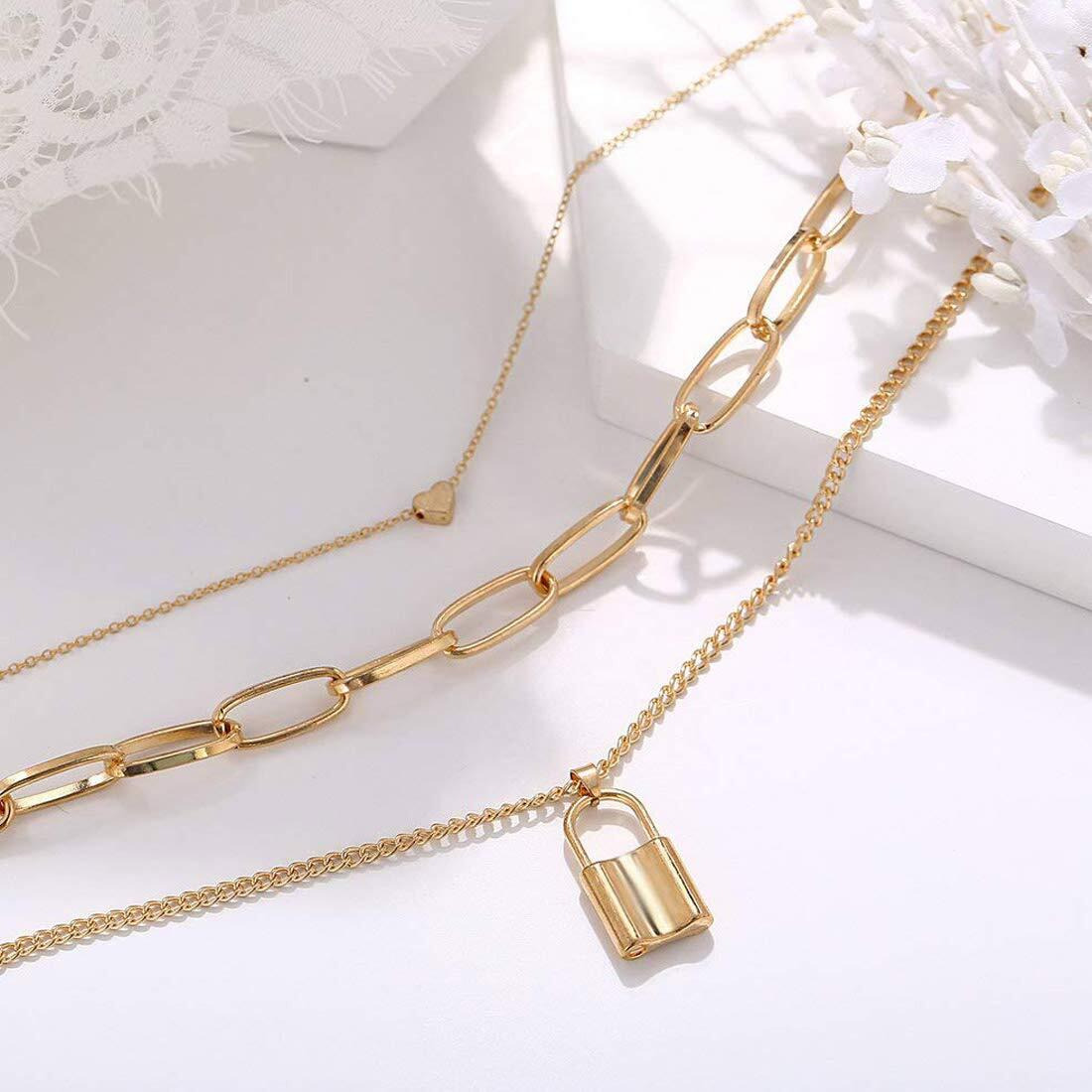 Jewels Galaxy Gold Plated Trending Lock inspired Layered Necklace Set (Style 1) (CT-NCKKS-44162)