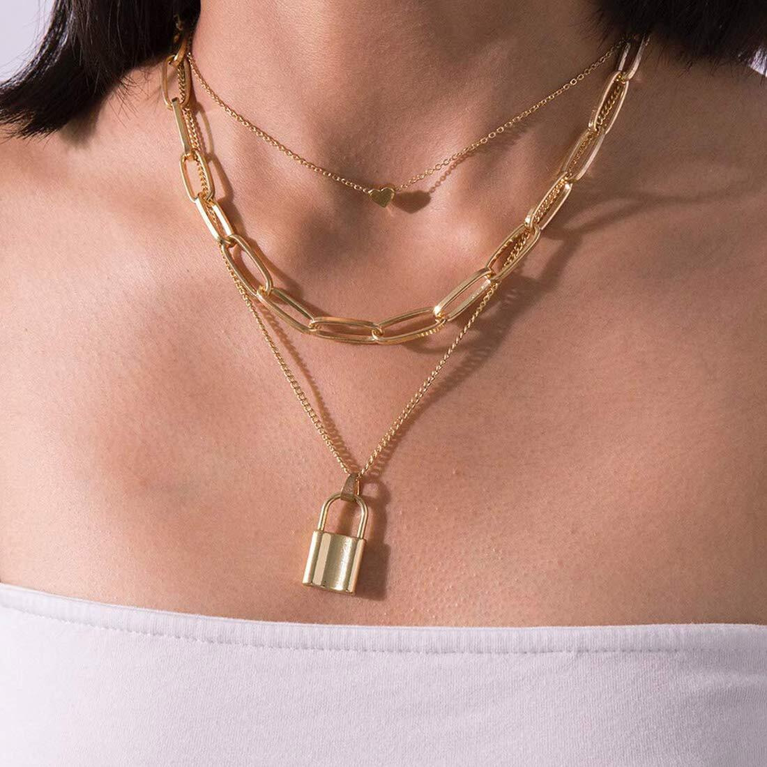 Jewels Galaxy Gold Plated Trending Lock inspired Layered Necklace Set (Style 1) (CT-NCKKS-44162)