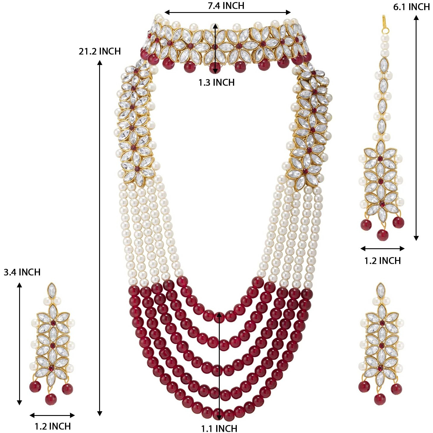 Peora Indian Traditional Gold Plated Crystal Pearl Wedding Bridal Necklace Jewellery Set with Earring Maang Tikka for Women Girls