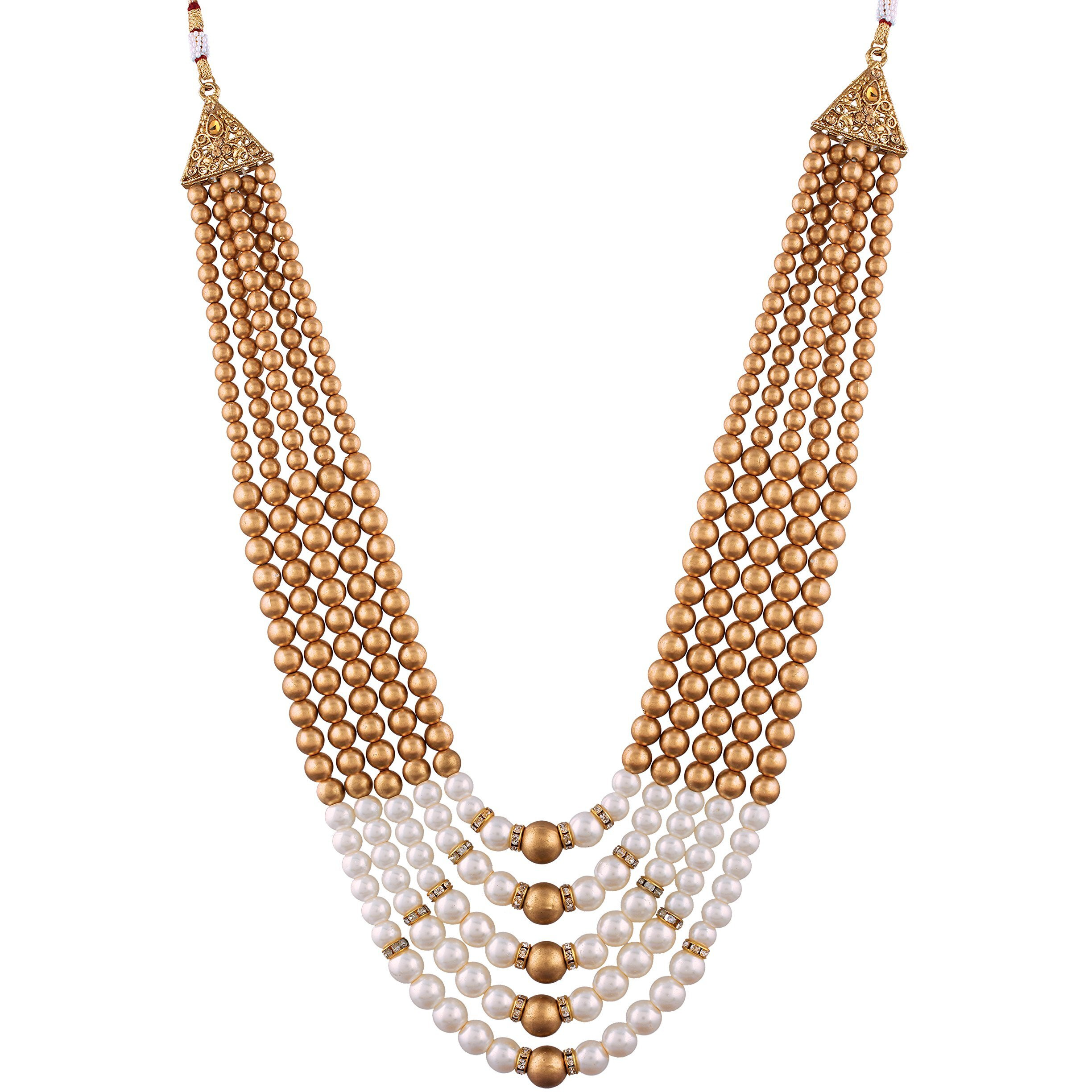 I Jewels Traditional Gold Plated Dulha Long Necklace/Moti Mala for Men (MLP12)