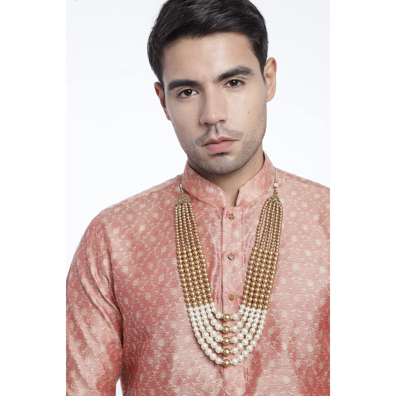 I Jewels Traditional Gold Plated Dulha Long Necklace/Moti Mala for Men (MLP12)