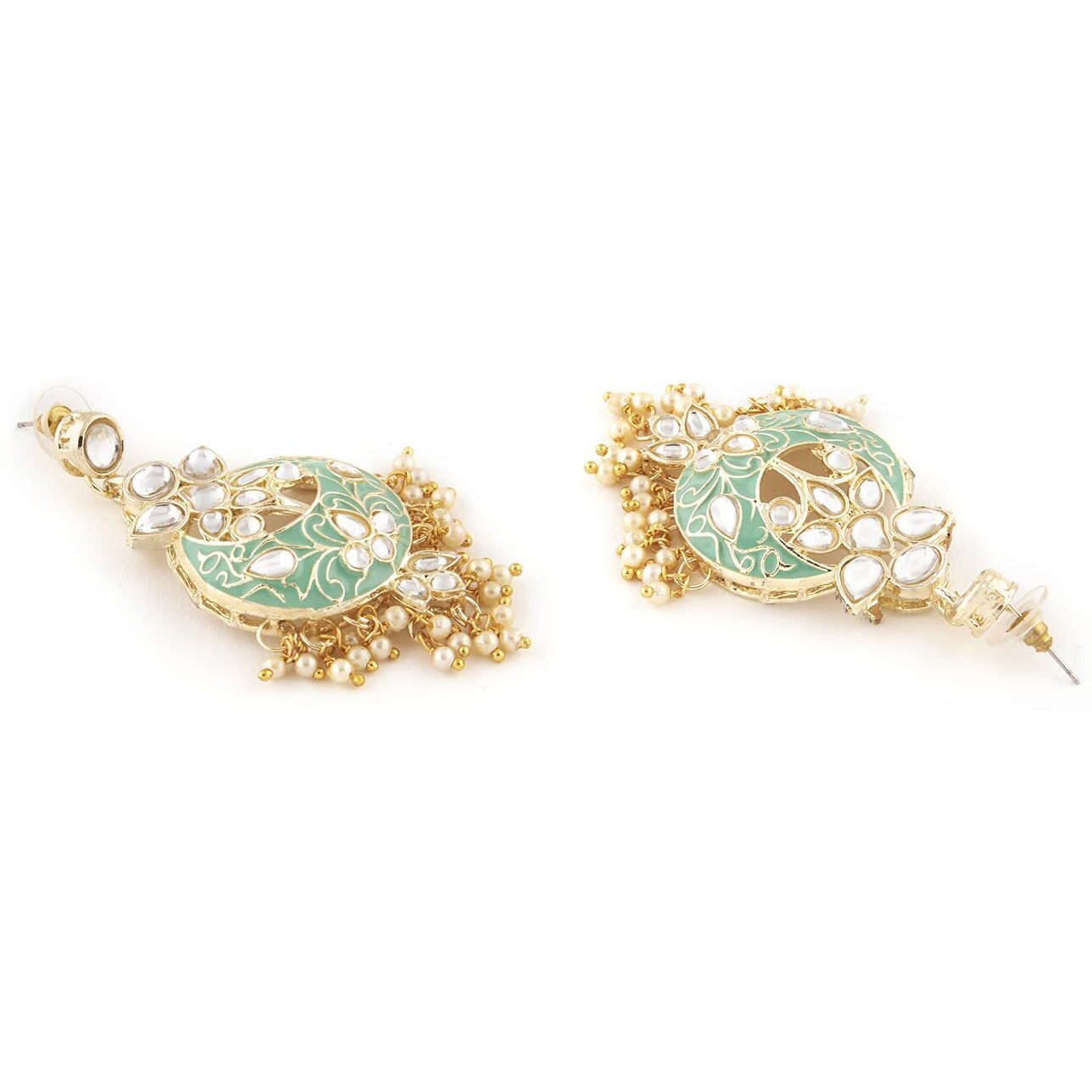 ZAVERI PEARLS Green Meenakari Multistrand Crystals Beaded Choker Necklace Earring & Ring Set For Women-ZPFK13648