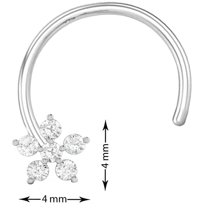 Peenzone 92.5-925 Sterling Silver Flower Round-Shape Cubic-Zirconia Prong-Setting Nose Pin Stud for Women Girls