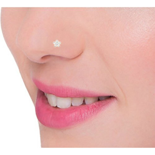 Peenzone 92.5-925 Sterling Silver Flower Round-Shape Cubic-Zirconia Prong-Setting Nose Pin Stud for Women Girls