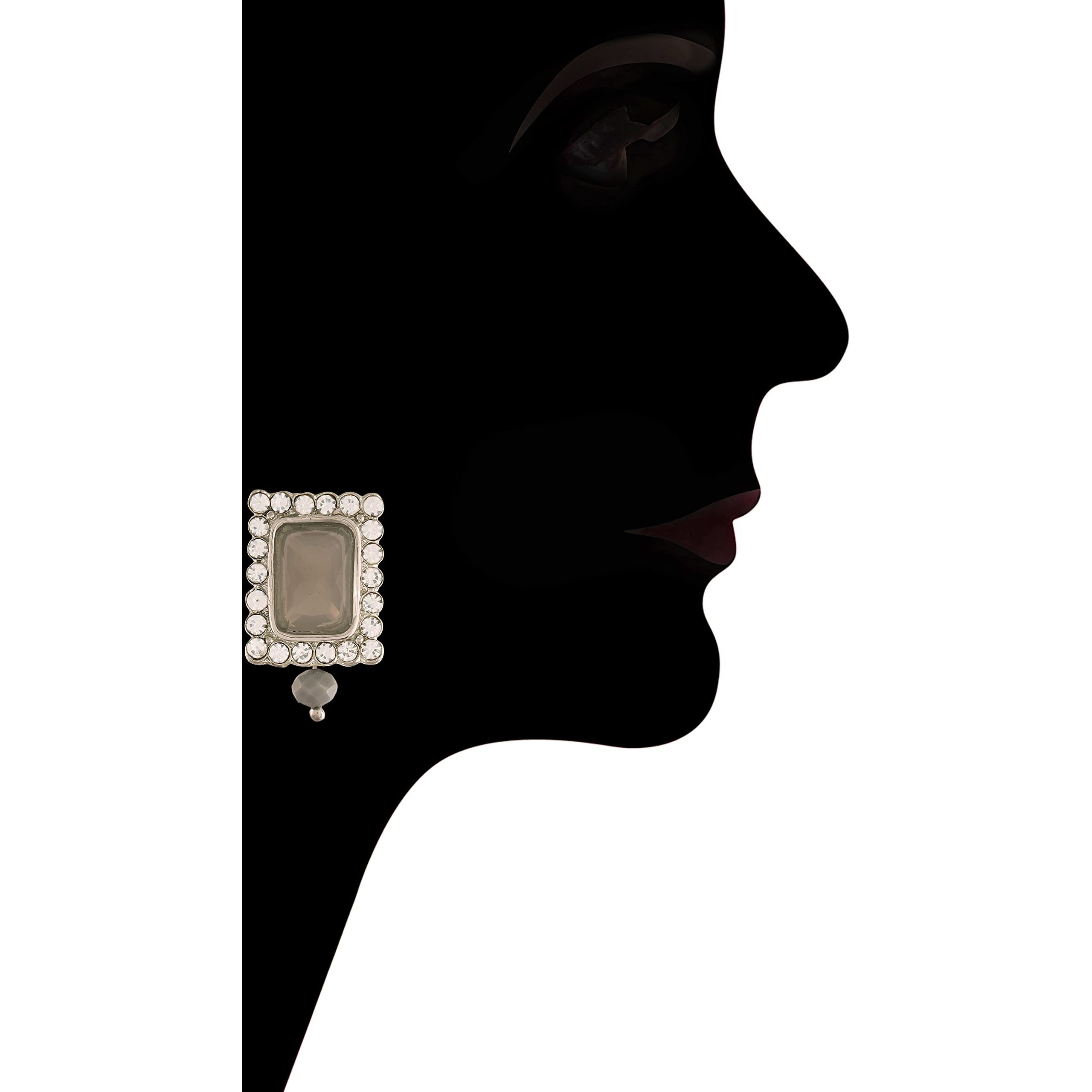 I Jewels Silver Plated Traditional Stone Pearl Choker Necklace Jewellery Set For Women/Girls (ML237ZGr)