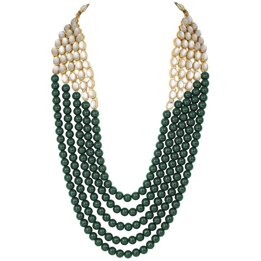 I Jewels Wedding Collection 5 Layer Faux Mother-of-pearl and Kundan Rani Haar Necklace Jewellery Set with Earrings for Women (IJ350G)