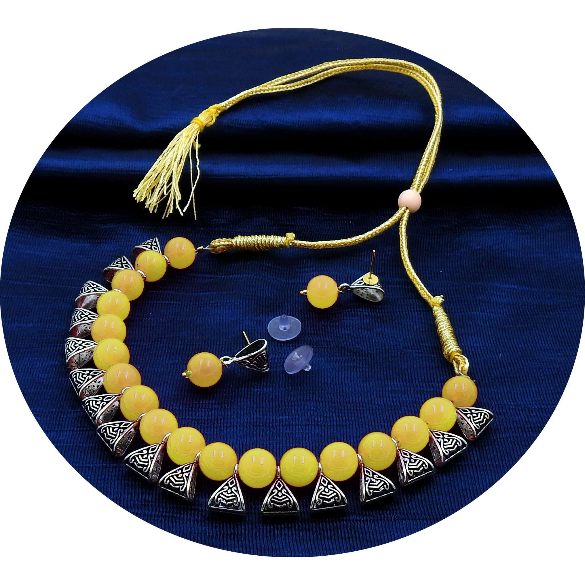 LACUM German Oxidized Beads Pearl Necklace Sets Combo for Women and Girls Pack of 3, 4, 6 and 8 (SILVER) (LAC625BNS0Y) (Pack4S_YRGP)