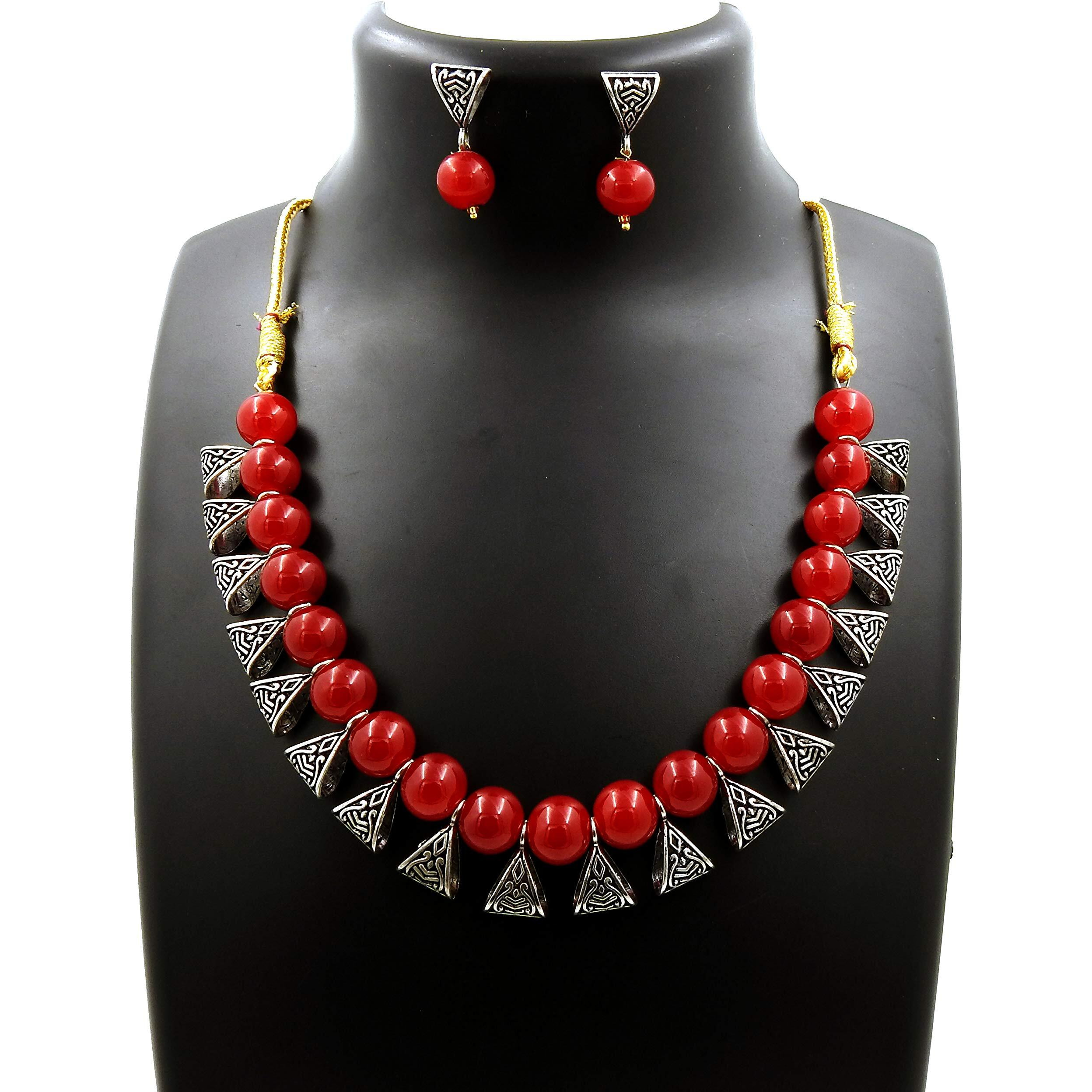 LACUM German Oxidized Beads Pearl Necklace Sets Combo for Women and Girls Pack of 3, 4, 6 and 8 (SILVER) (LAC625BNS0Y) (Pack4S_YRGP)