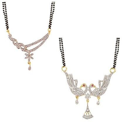 ZENEME Fashion American Diamond Gold Plated Designer Mangalsutra Combo 2 Jewellery for Women (Design-25)