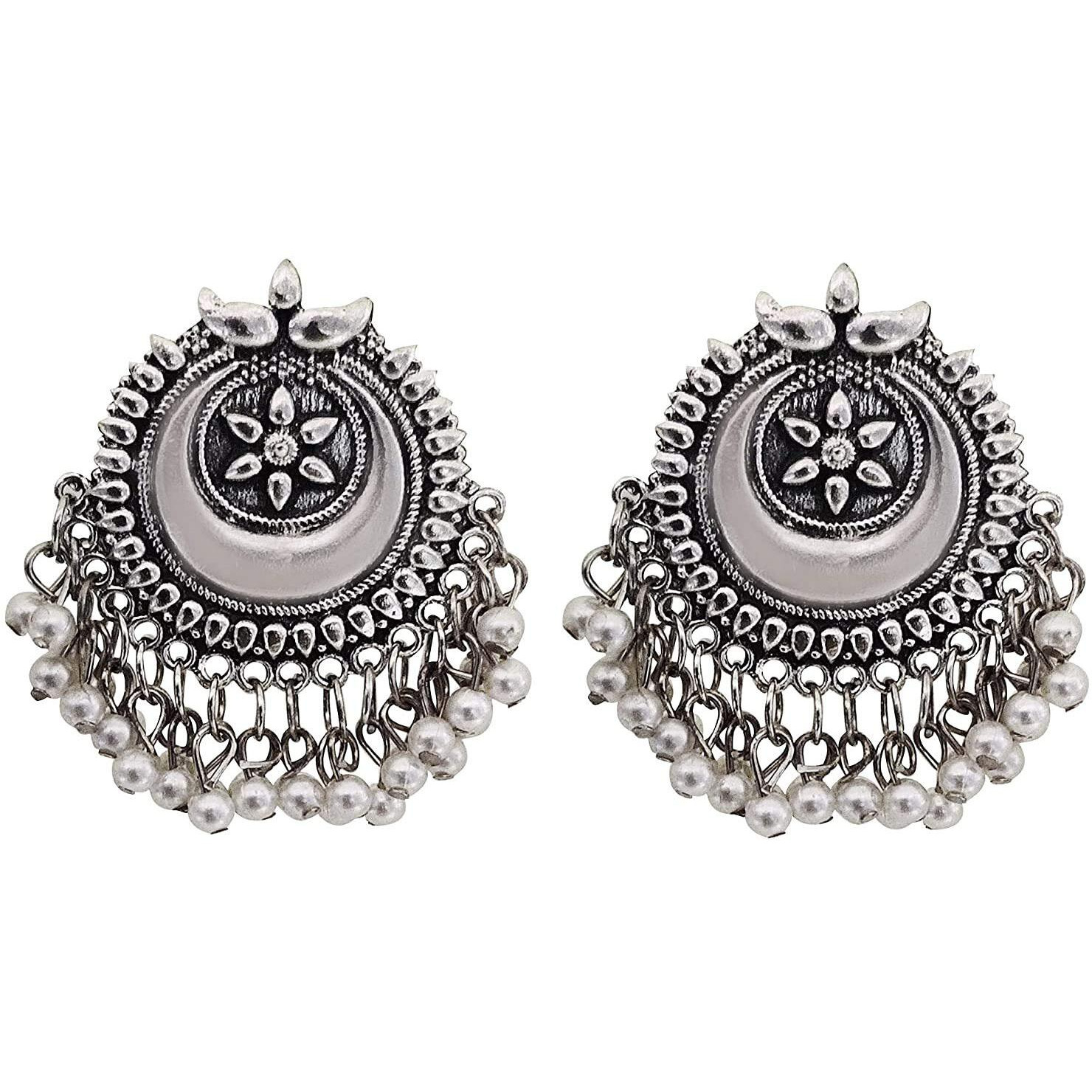 Zukhruf Afghani Oxidised Silver Jewellery Stylish Antique Long Necklace Set for Women & Girls