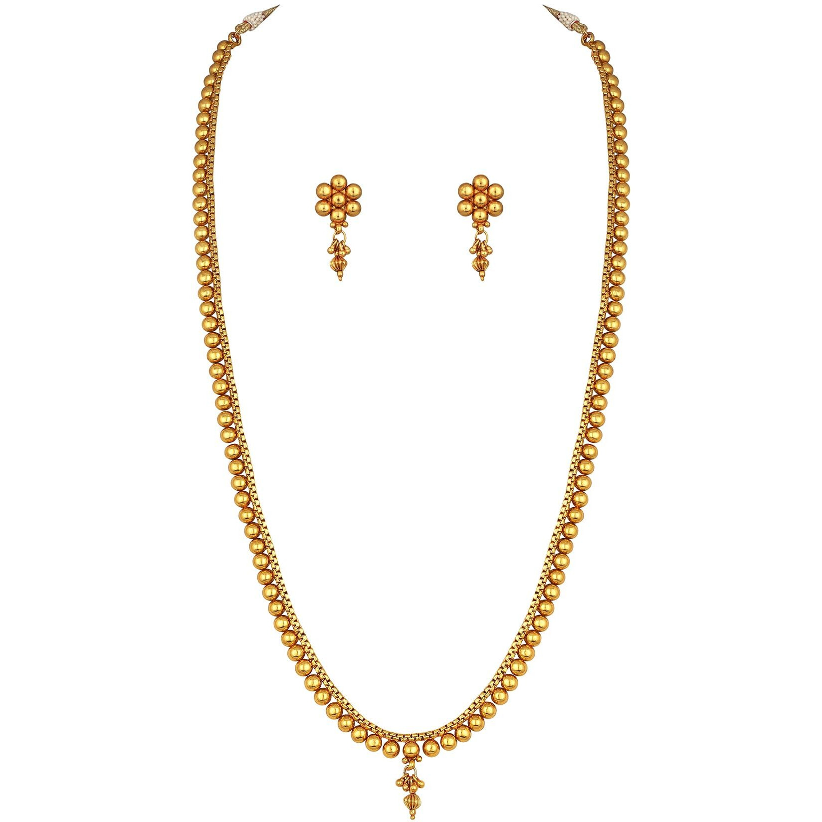 JFL - Jewellery for Less One Gram Gold Plated Traditional Patta Golden Bead Design Long Necklace Set with Adjustable Thread for Women and Girls,Valentine