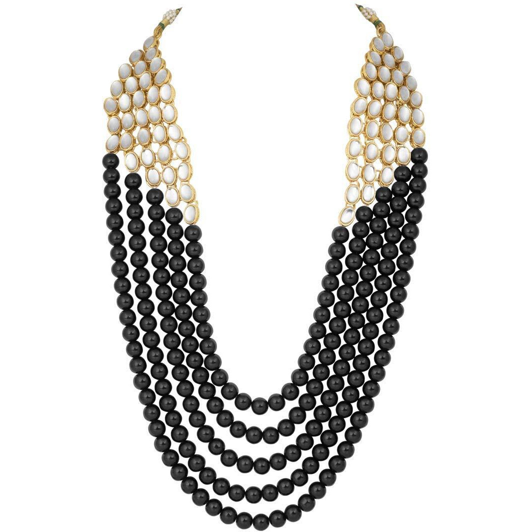 I Jewels Wedding Collection 5 Layer Faux Mother-of-pearl and Kundan Rani Haar Necklace Jewellery Set with Earrings for Women (IJ350B)