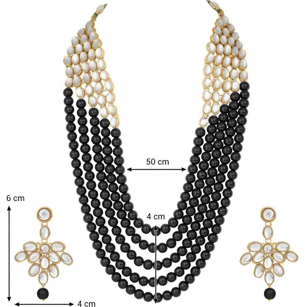 I Jewels Wedding Collection 5 Layer Faux Mother-of-pearl and Kundan Rani Haar Necklace Jewellery Set with Earrings for Women (IJ350B)
