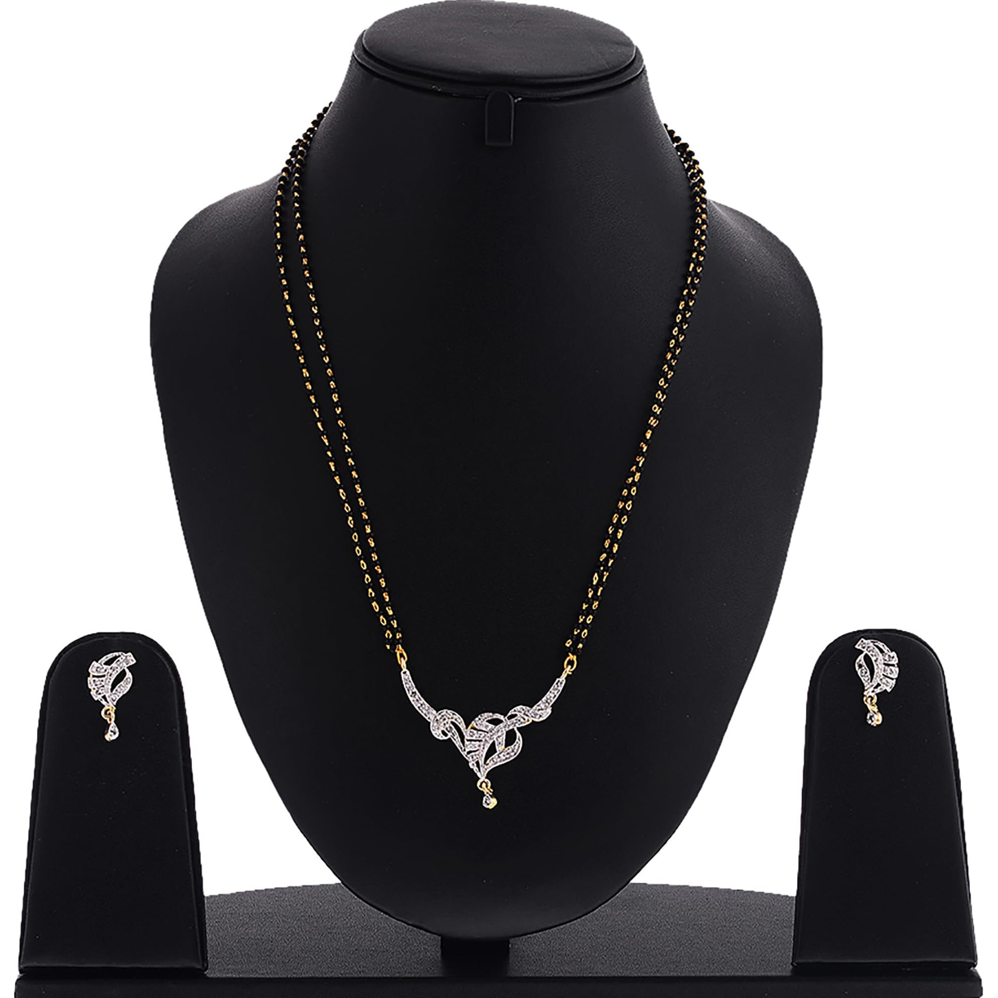 ZENEME Fashion American Diamond Gold Plated Designer Mangalsutra Combo 2 Jewellery for Women (Design-17)