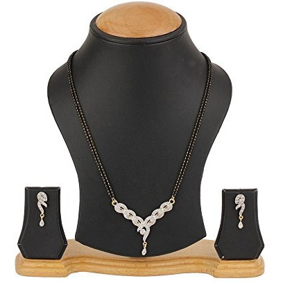 ZENEME Mangalsutra American Diamond Gold Plated Pendant Jewellery with Chain and Earrings for Women (Design-5)