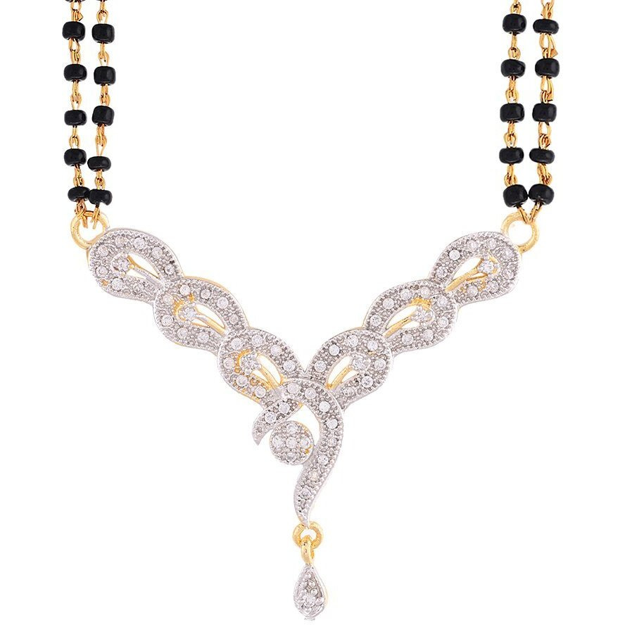 ZENEME Mangalsutra American Diamond Gold Plated Pendant Jewellery with Chain and Earrings for Women (Design-5)