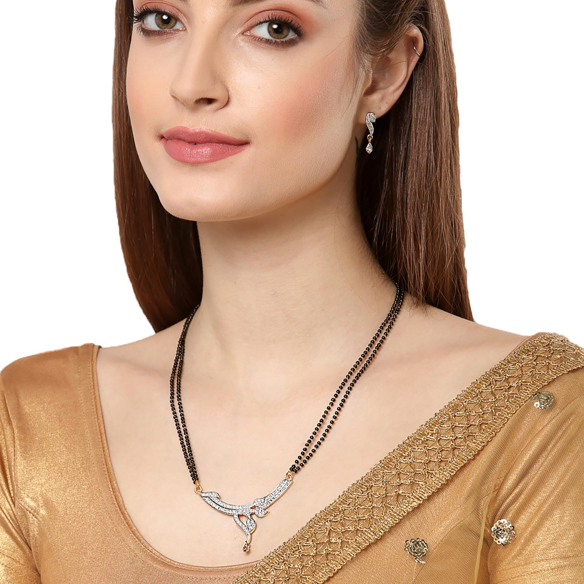 ZENEME Fashion American Diamond Gold Plated Designer Mangalsutra Combo 2 Jewellery for Women (Design-12)