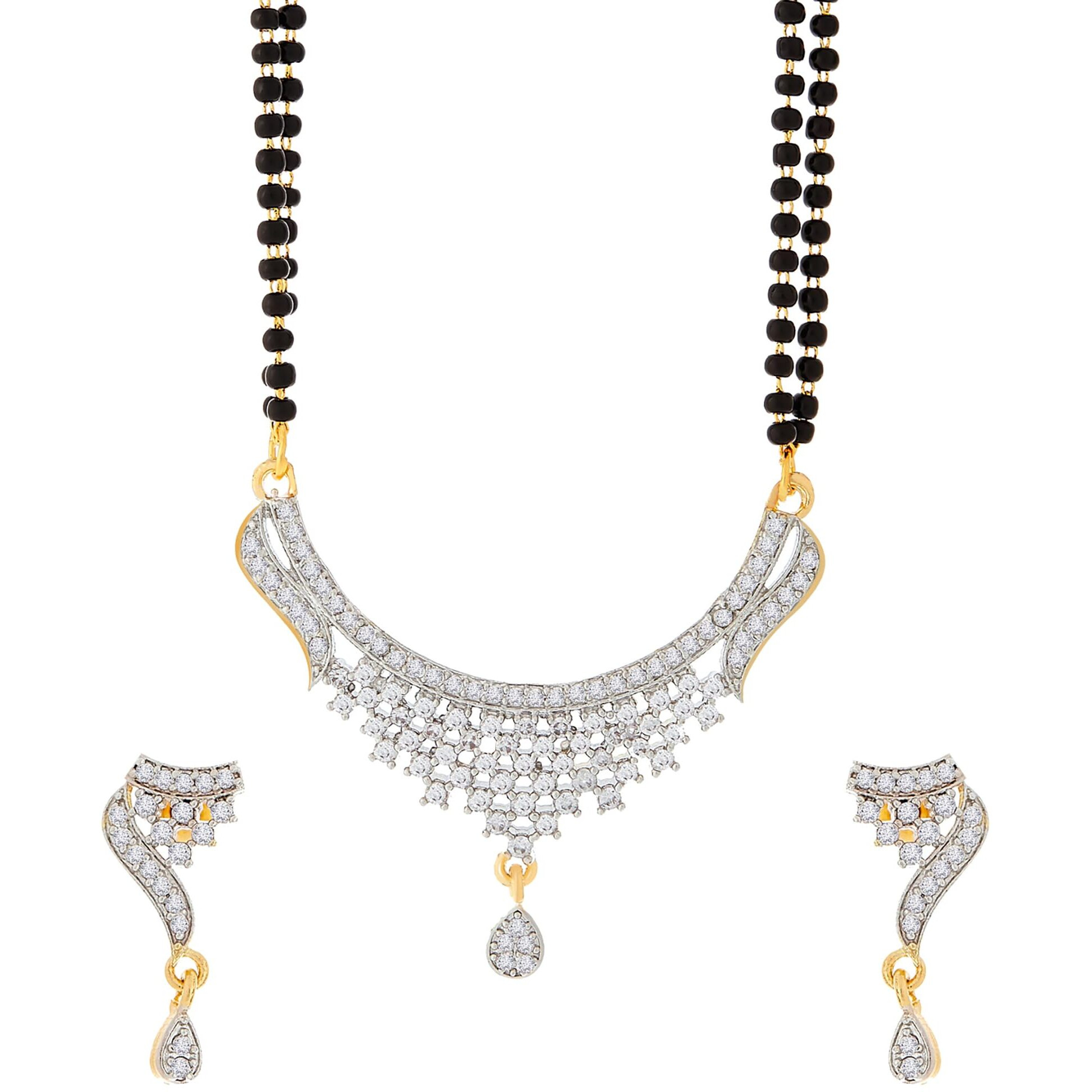 ZENEME American Diamond Gold Plated Designer Mangalsutra Combo 2 Jewellery for Women (Design-4)