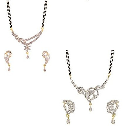ZENEME Fashion American Diamond Gold Plated Designer Mangalsutra Combo 2 Jewellery for Women (Design-23)