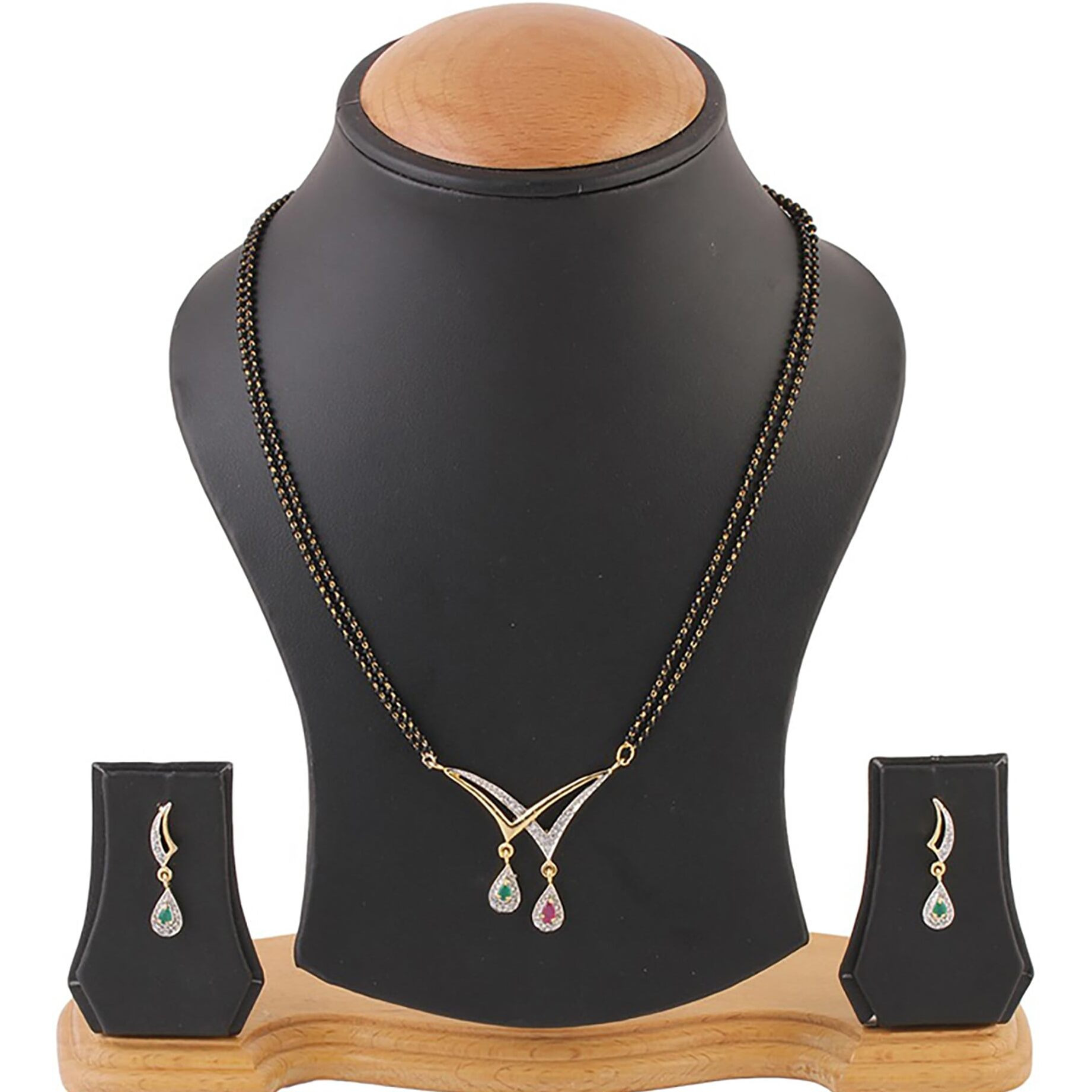 ZENEME Fashion American Diamond Gold Plated Designer Mangalsutra Combo 2 Jewellery for Women (Design-27)