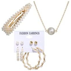 Jewels Galaxy Pearl Gold Plated Earrings with Necklace and Beautiful Rings with Bracelet for Women/Girls (CT-CB-MX-49531)