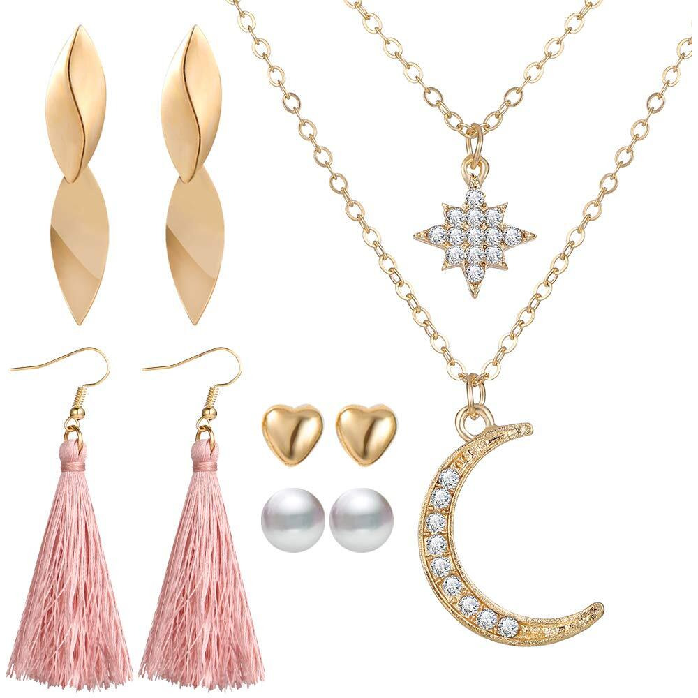 Jewels Galaxy Pearl Gold Plated Earrings with Necklace and Beautiful Rings with Bracelet for Women/Girls (CT-CB-MX-49536)
