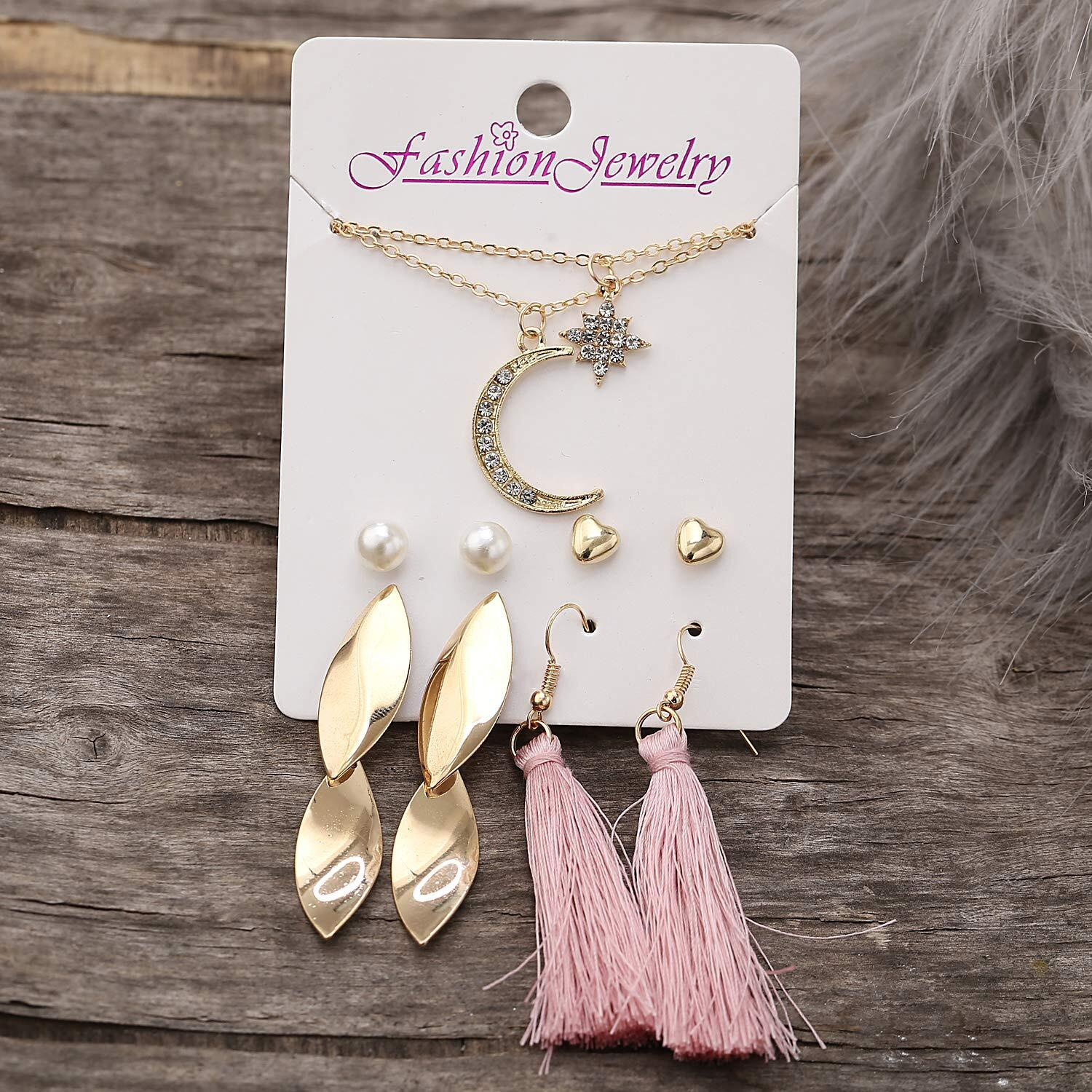 Jewels Galaxy Pearl Gold Plated Earrings with Necklace and Beautiful Rings with Bracelet for Women/Girls (CT-CB-MX-49536)