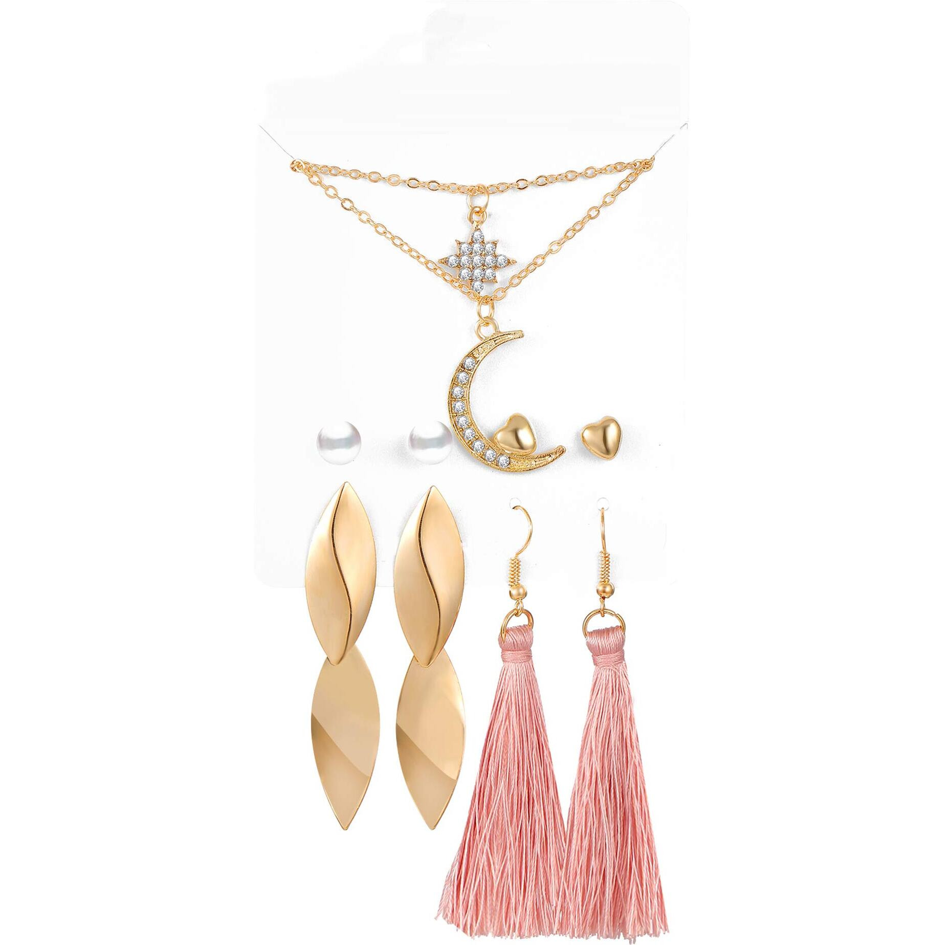 Jewels Galaxy Pearl Gold Plated Earrings with Necklace and Beautiful Rings with Bracelet for Women/Girls (CT-CB-MX-49536)