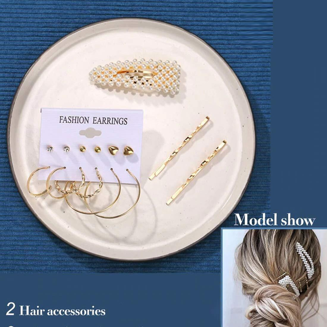 Jewels Galaxy Stunning Pearl Gold Plated Earrings with Hair Clip and Necklace for Women/Girls (CT-CB-MIXS-49531)