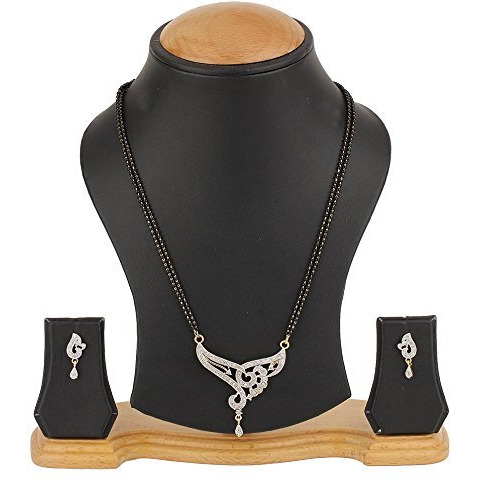 ZENEME Mangalsutra American Diamond Gold Plated Pendant Jewellery with Chain and Earrings for Women (Design-8)