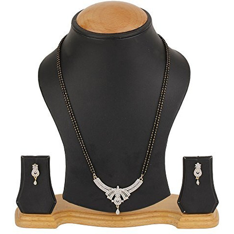 ZENEME Mangalsutra American Diamond Gold Plated Pendant Jewellery with Chain and Earrings for Women (Design-12)