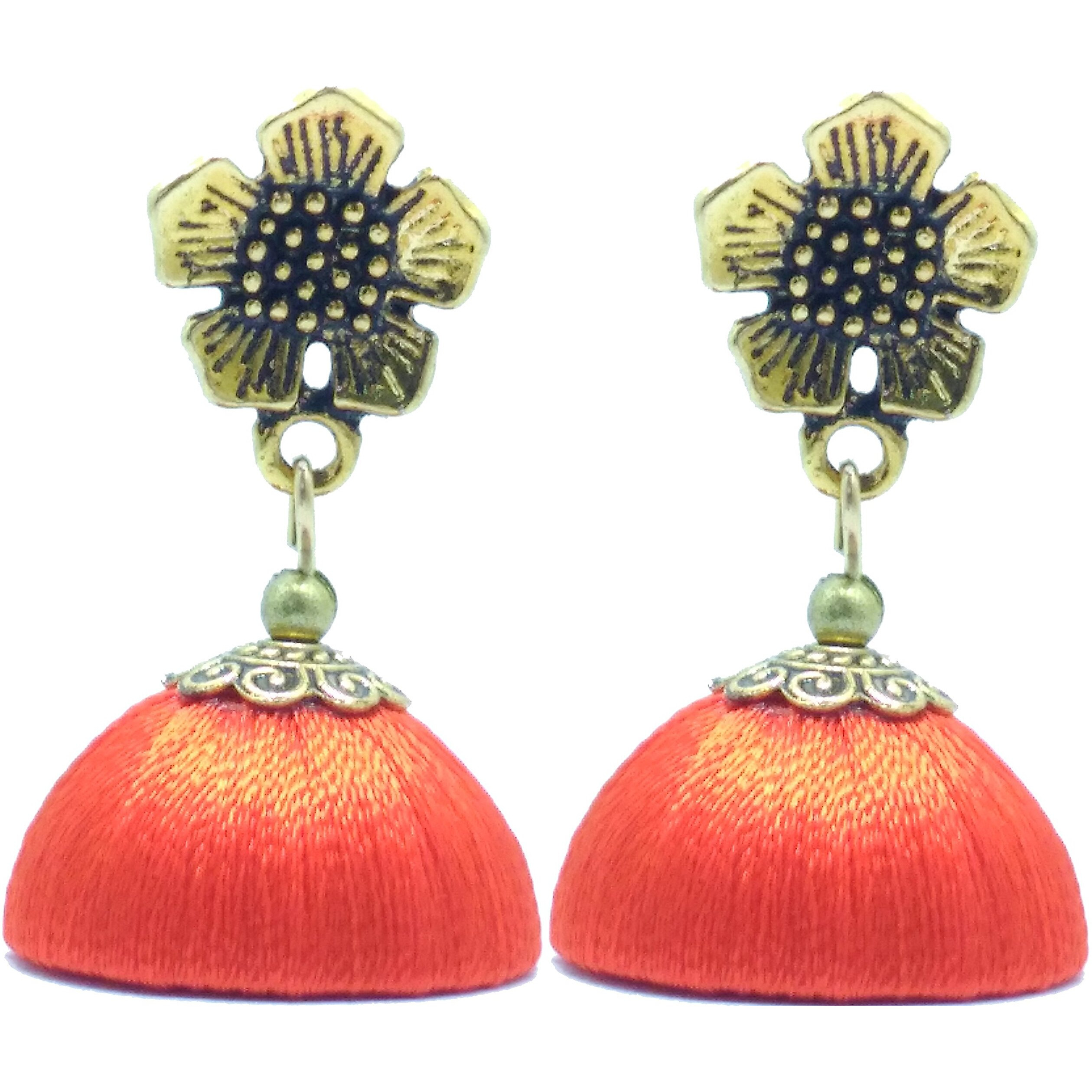 MDS FASHIONS Orange Antique Flower Necklace with Antique Flower Stud and Jhumka Earrings Set for Women (MDS-1032)