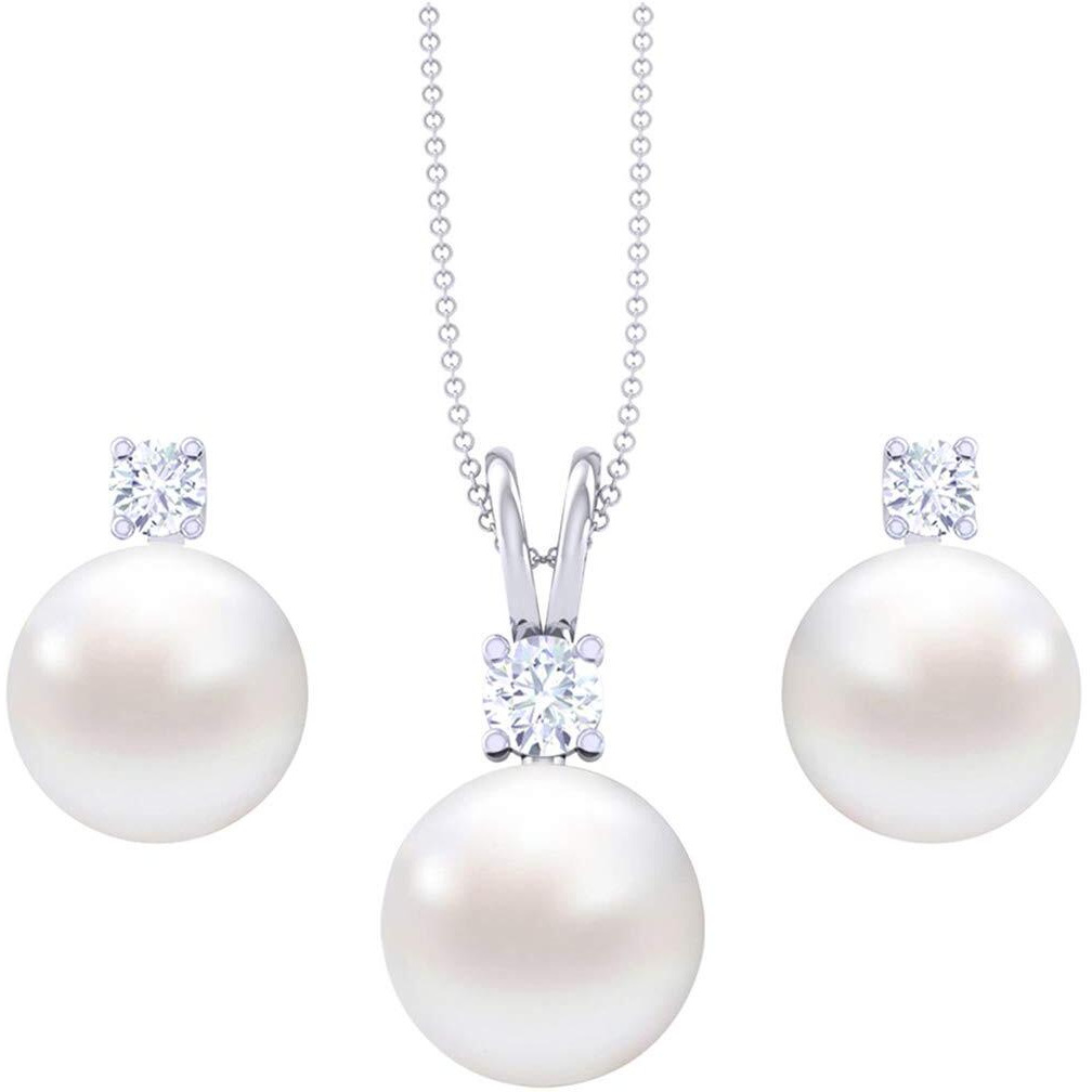 Clara 92.5 Sterling Silver Classic Pearl Pendant Earrings Set With Chain Jewellery Set Gift For Women and Girls