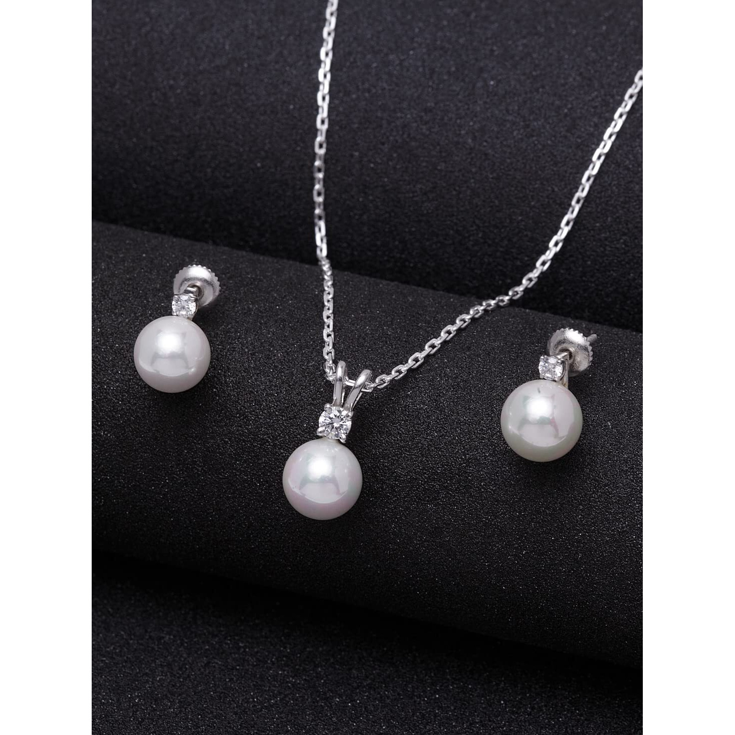 Clara 92.5 Sterling Silver Classic Pearl Pendant Earrings Set With Chain Jewellery Set Gift For Women and Girls