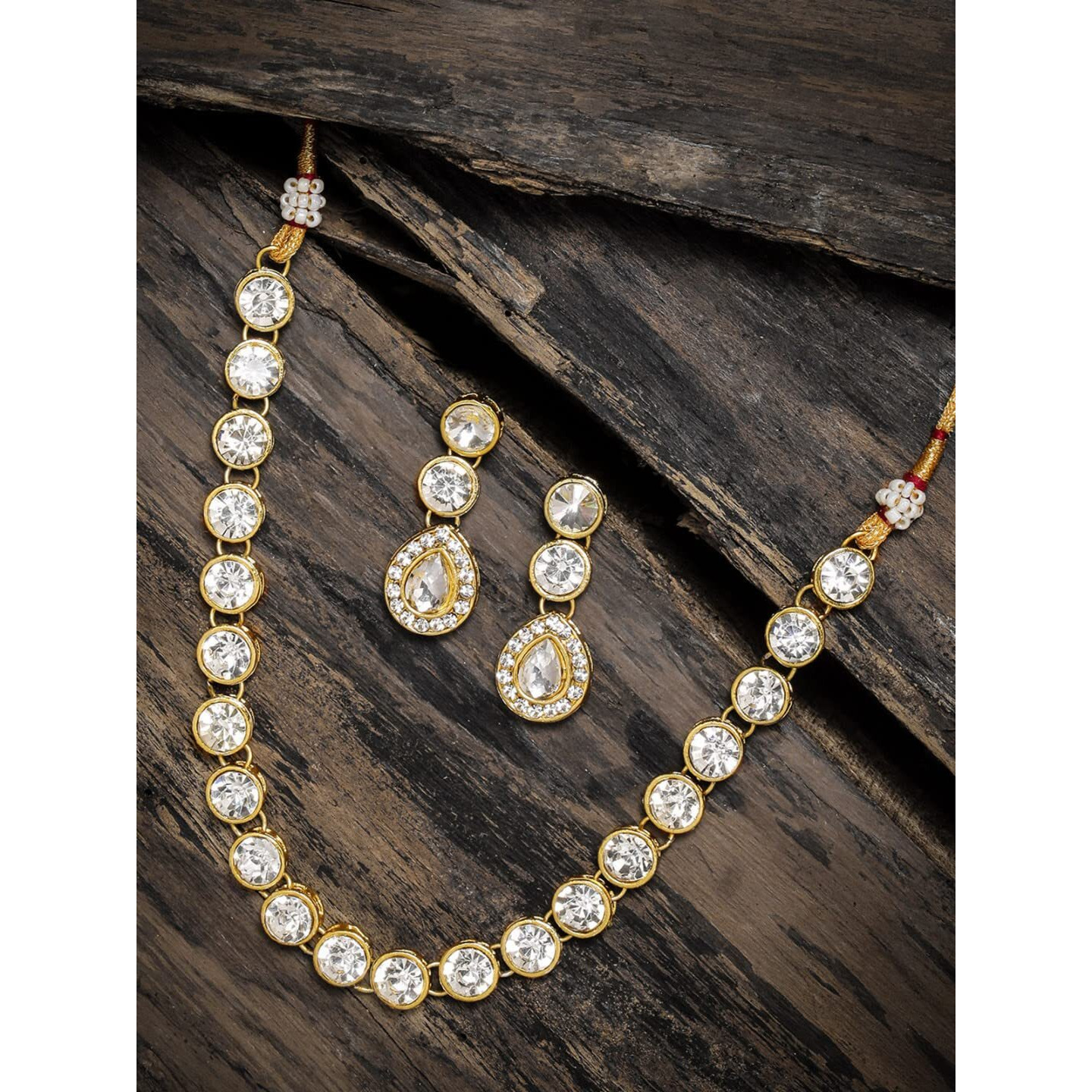 ZAVERI PEARLS Gold Tone Ethnic Choker Stones Studded Necklace Set For Women-ZPFK8875