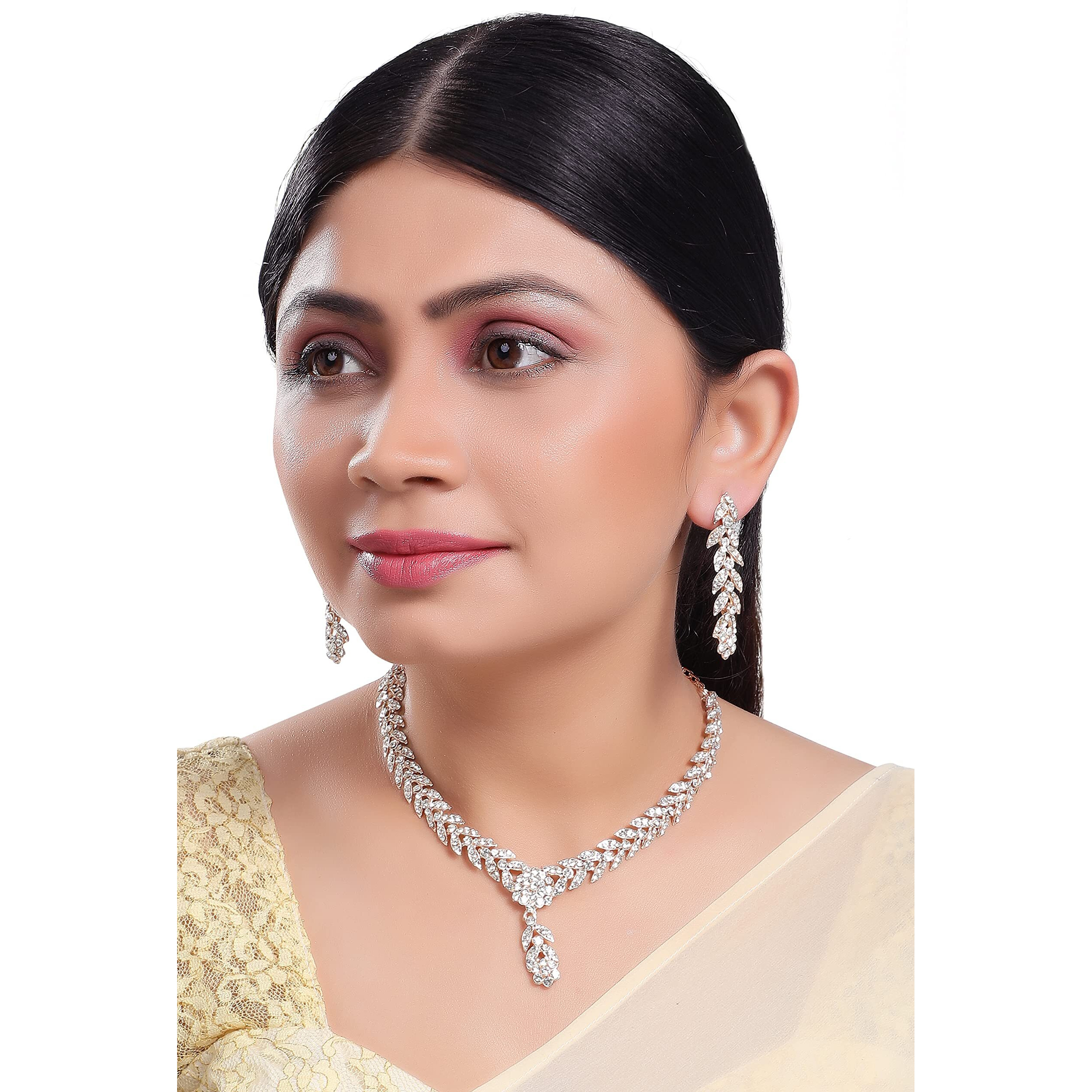 R A ENTERPRISES Rose Gold Plated American Diamond Studded Choker Necklace Jewellery Set For Women