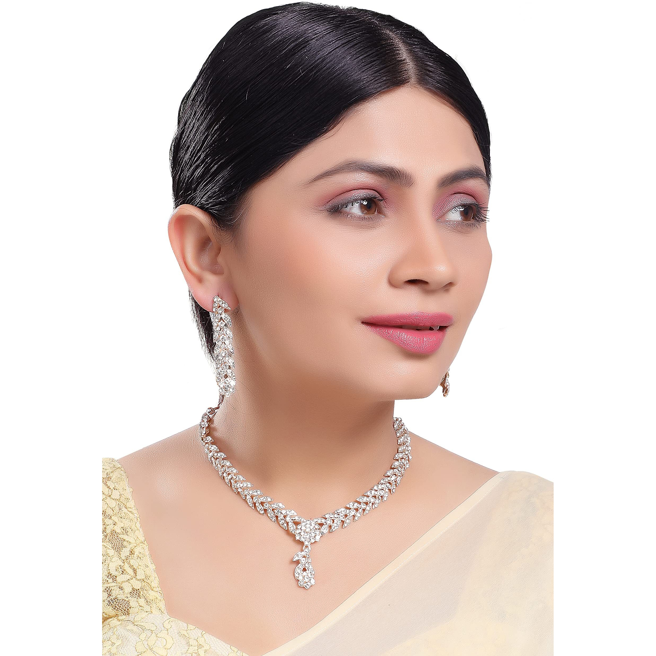 R A ENTERPRISES Rose Gold Plated American Diamond Studded Choker Necklace Jewellery Set For Women