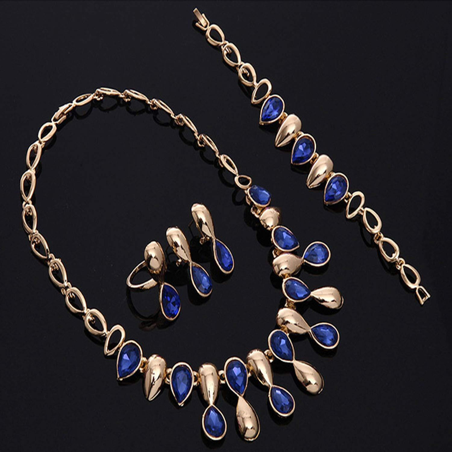 Young & Forever Gift Wardrobe Refresh Paradiso Mesmerizing Prom Wedding Overgild Jewellery Set of Necklace, Earrings, Bracelet and Rings for Women(Gold)