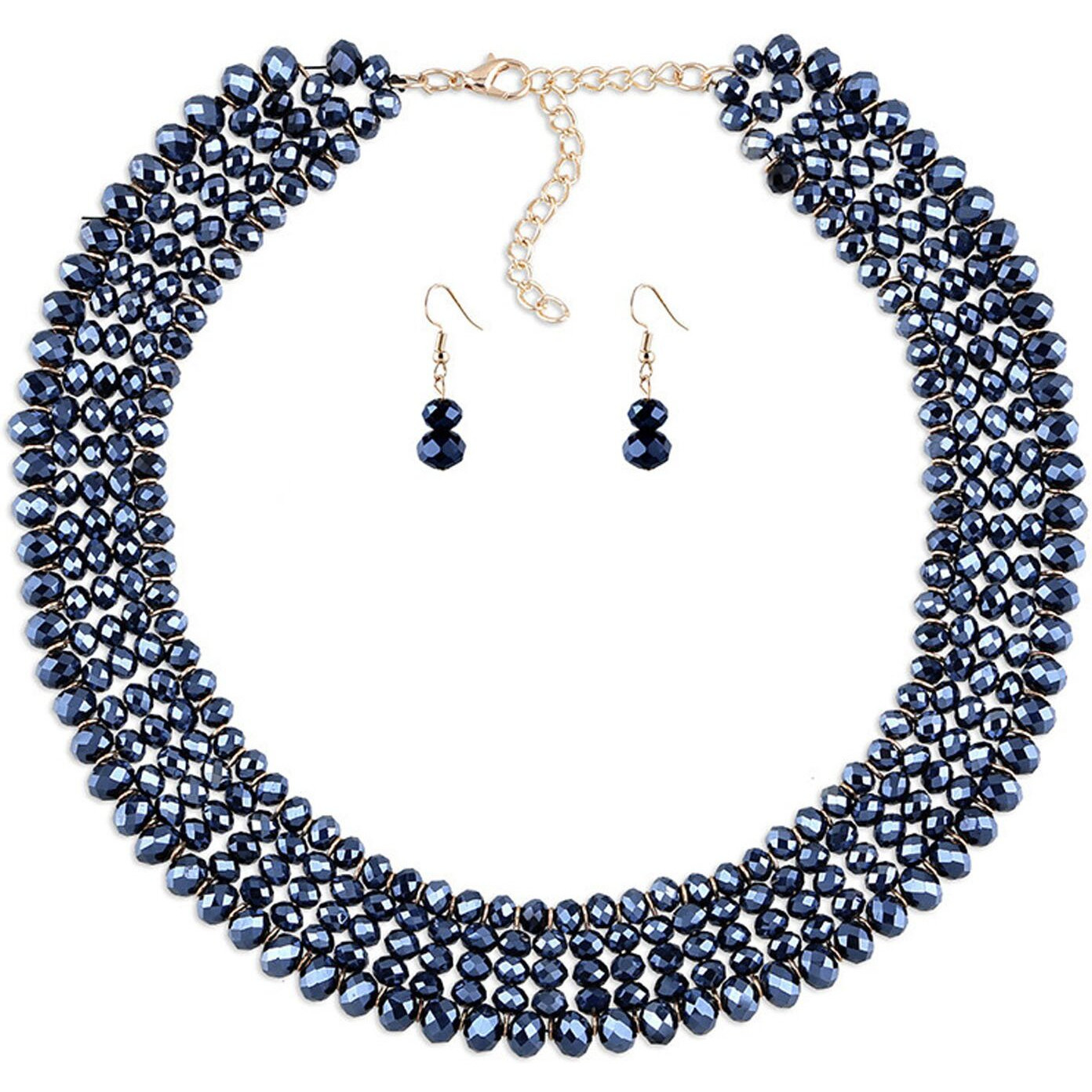 Young & Forever Gift Crystal Gold Plated and Agate Bella Classic Ethereal Earrings And Necklace Set for Women (Black)