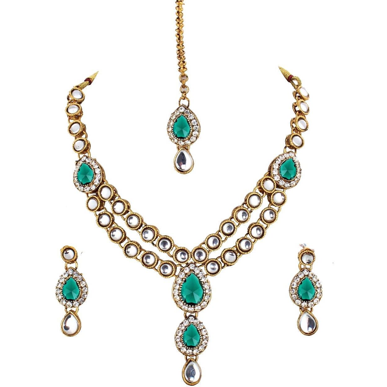 Lucky Jewellery Turquoise Gold Plated Kundan Jewellery Set for Women (MSK-2-LINE-RAMA)