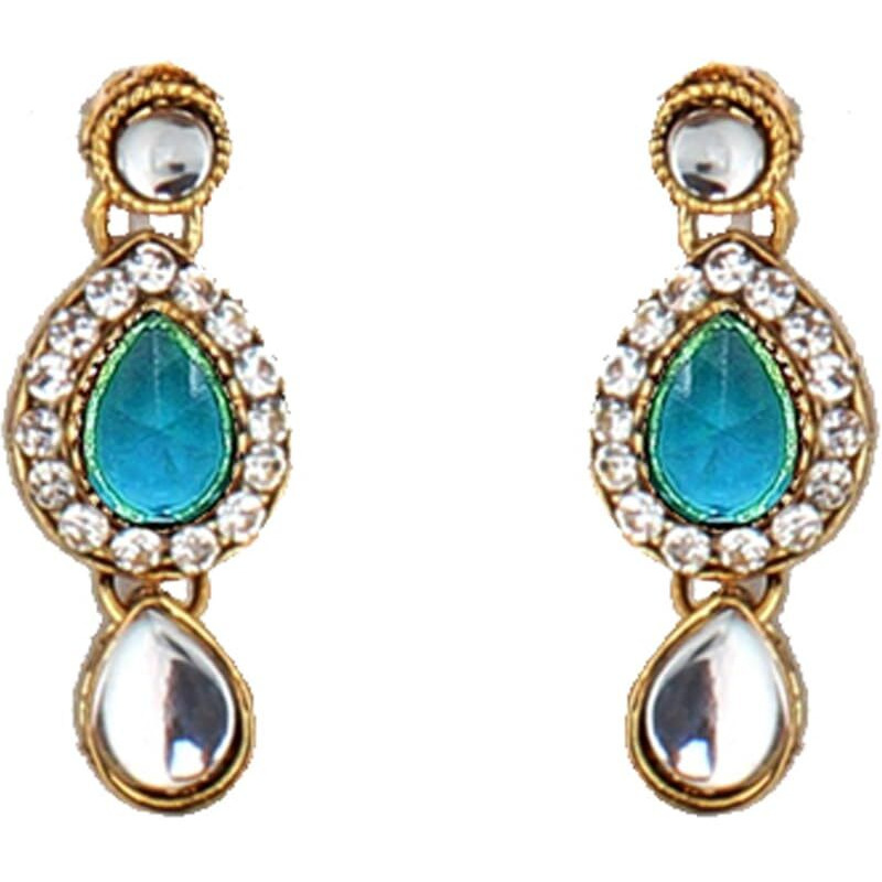 Lucky Jewellery Ferozi Colored Gold Plated 2 Line Kundan Jewellery Set for Women (MSK-2-LINE-FERROZI)