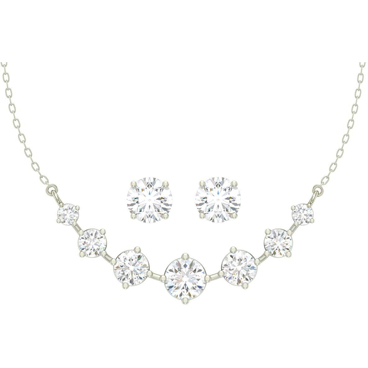 Clara 925 Sterling Silver Rhodium Plated 7 stone Pendant Earring Necklace Set With Chain Gift for Women and Girls