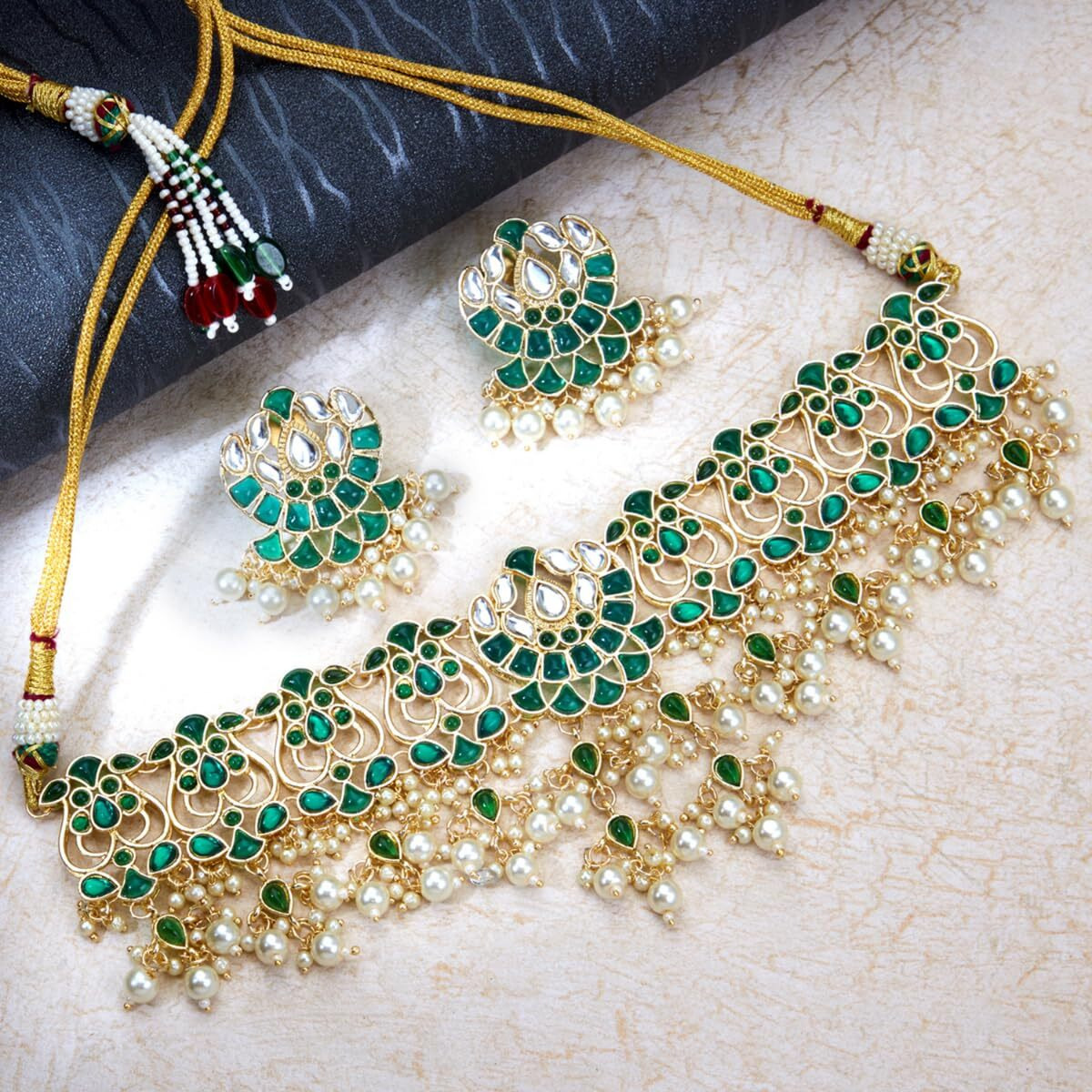 Sukkhi Ravishing Gold Plated Pearl Choker Necklace Set for Women